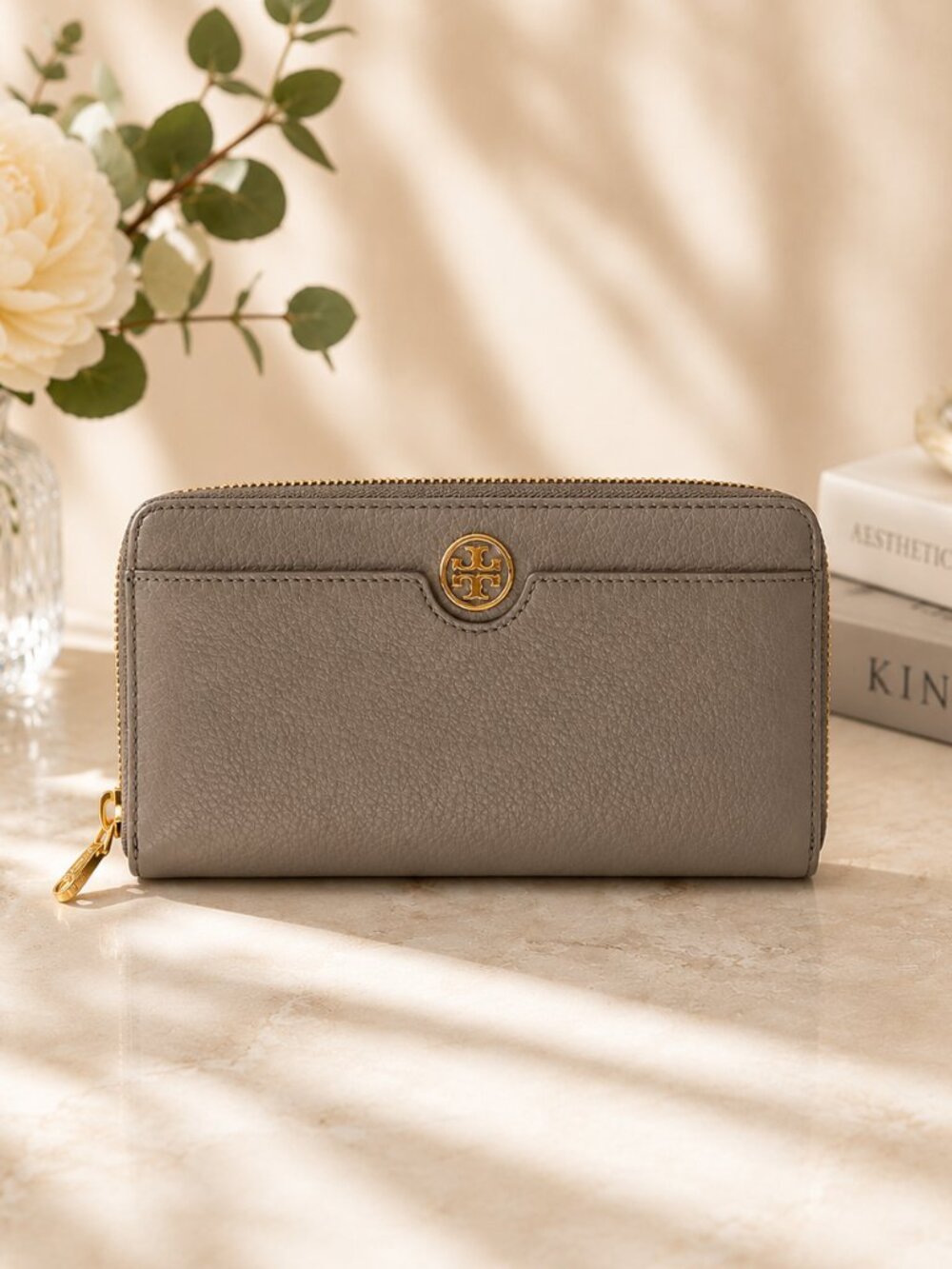 NWT Tory Burch Landon Continental Zip Wallet French Grey